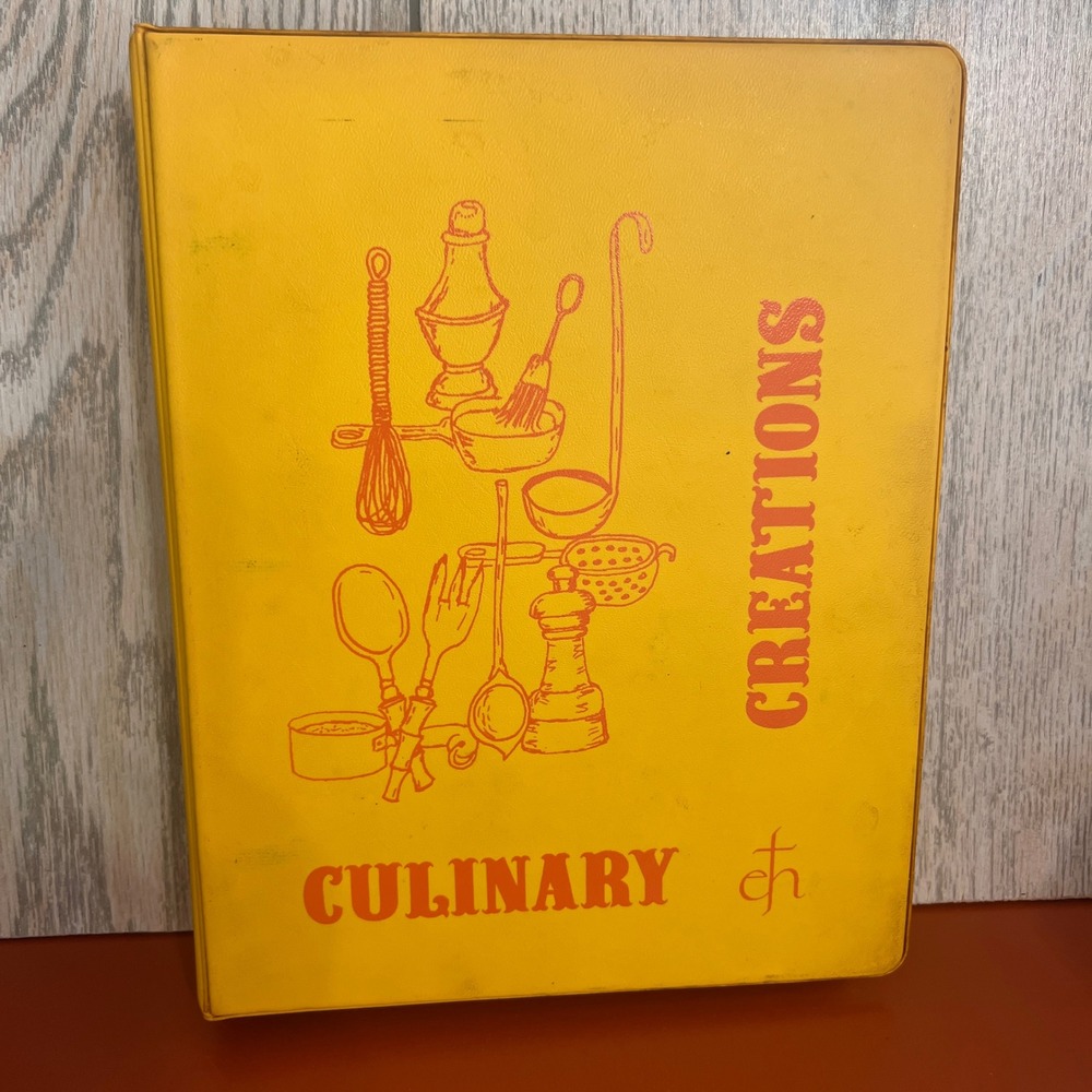 Vintage Culinary Creations Yellow Binder Cookbook Recipes Mid Century Kitchen